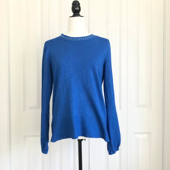 Karl Lagerfeld Royal Blue Sweater W/Beaded Neck - Picture 1 of 7